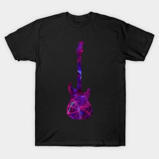 Pink Flame Guitar Silhouette on Black T-Shirt